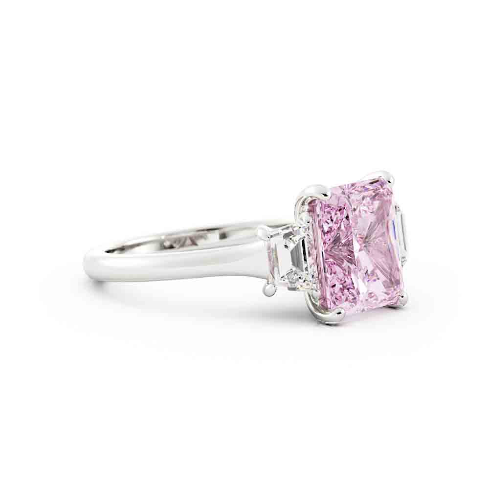 Radiant Cut Lab Grown Pink Stone with Trap Ring