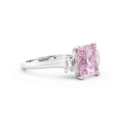 Radiant Cut Lab Grown Pink Stone with Trap Ring