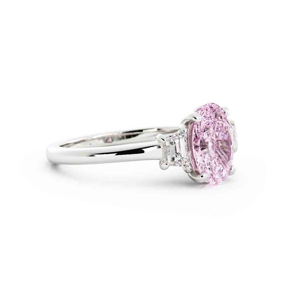 Oval Lab Grown Pink Center and Trap Side Diamond Ring