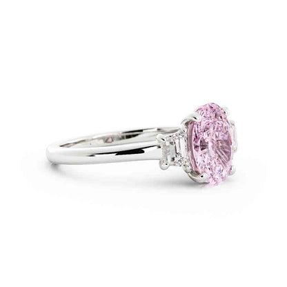 Oval Lab Grown Pink Center and Trap Side Diamond Ring