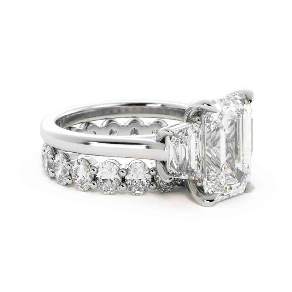 Three Stone Engagement with Diamond Band