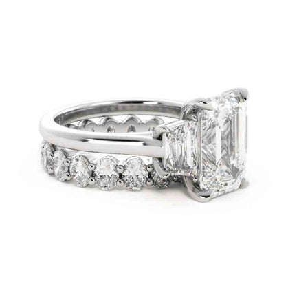 Three Stone Engagement with Diamond Band