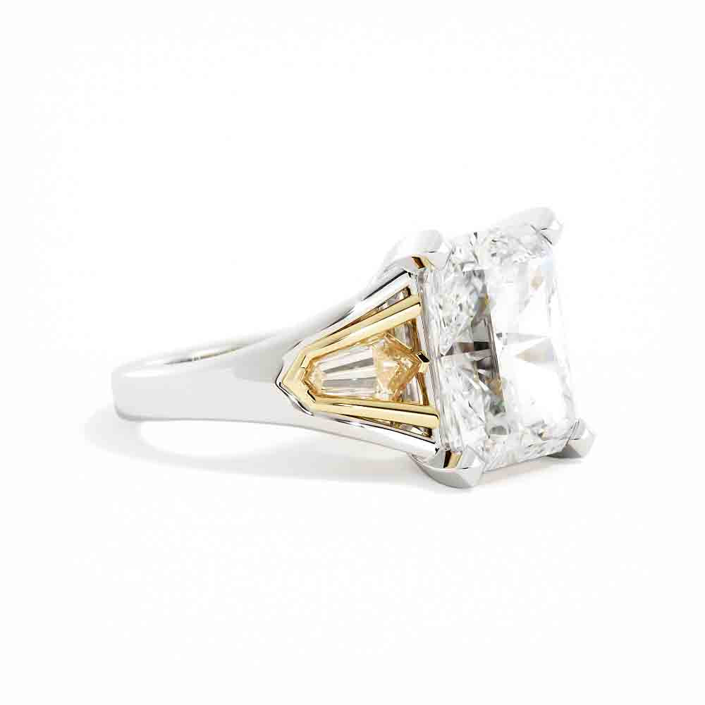 2-tone Radiant Cut Diamond With Bullet Side Diamond Ring