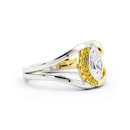 Marquise Cut Diamond Surrounded By Yellow And White Diamonds