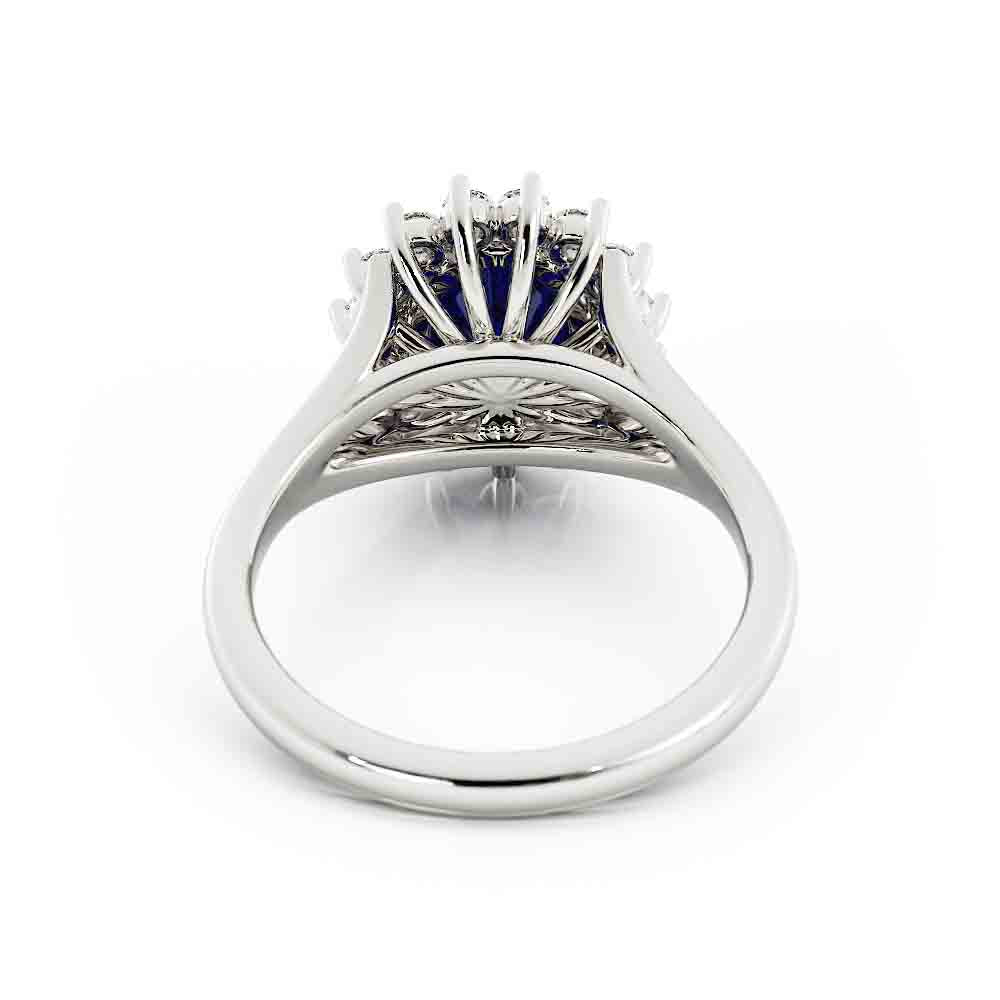Oval Sapphire With White Diamond Halo Split Ring