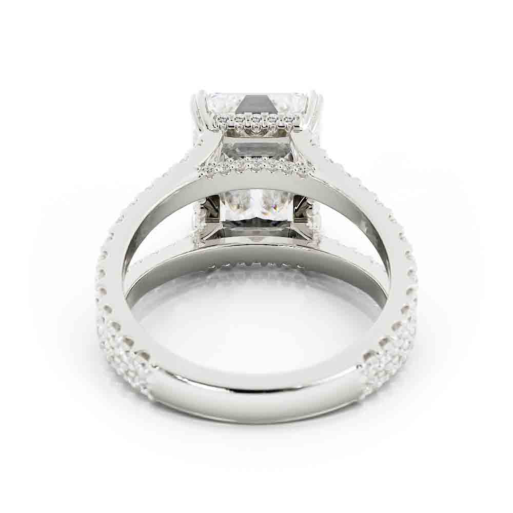 Split Shank Round Diamond Ring With Emerald Cut Center
