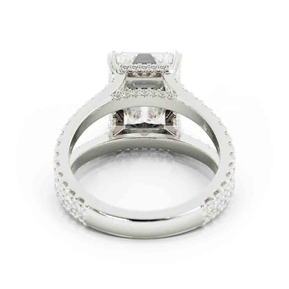 Split Shank Round Diamond Ring With Emerald Cut Center
