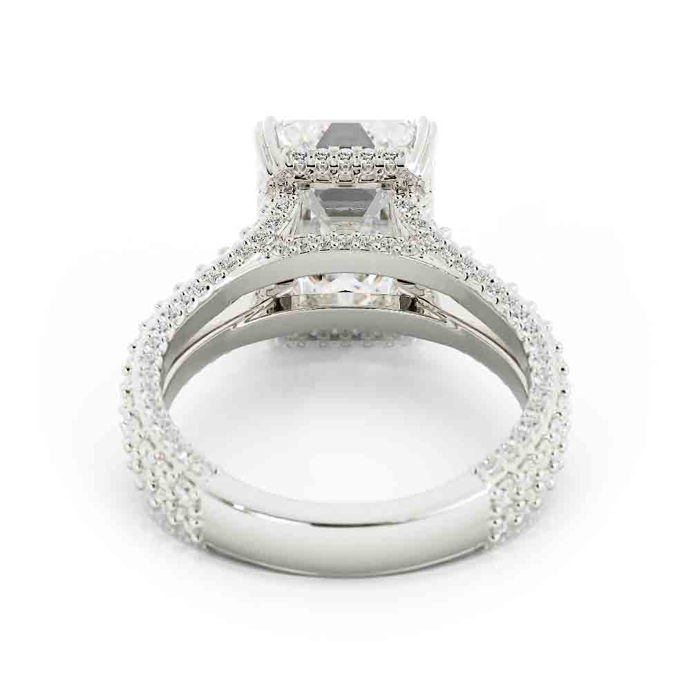Split Shank Round Diamond Ring With Emerald Cut Center
