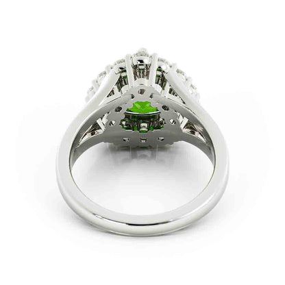 Trillion Peridot Ring Surrounded By Diamonds