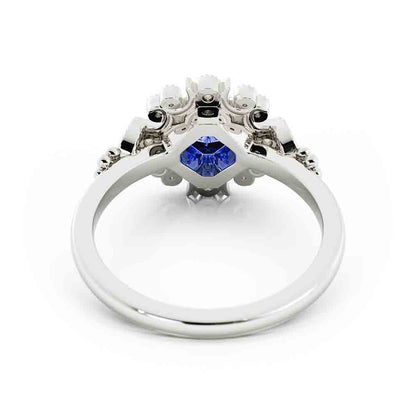 Blue-Green Sapphire and Diamond Ring