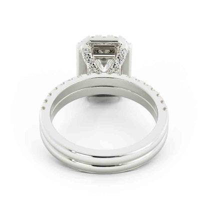 Emerald Cut Center with Halo and Rd Diamond Side stone