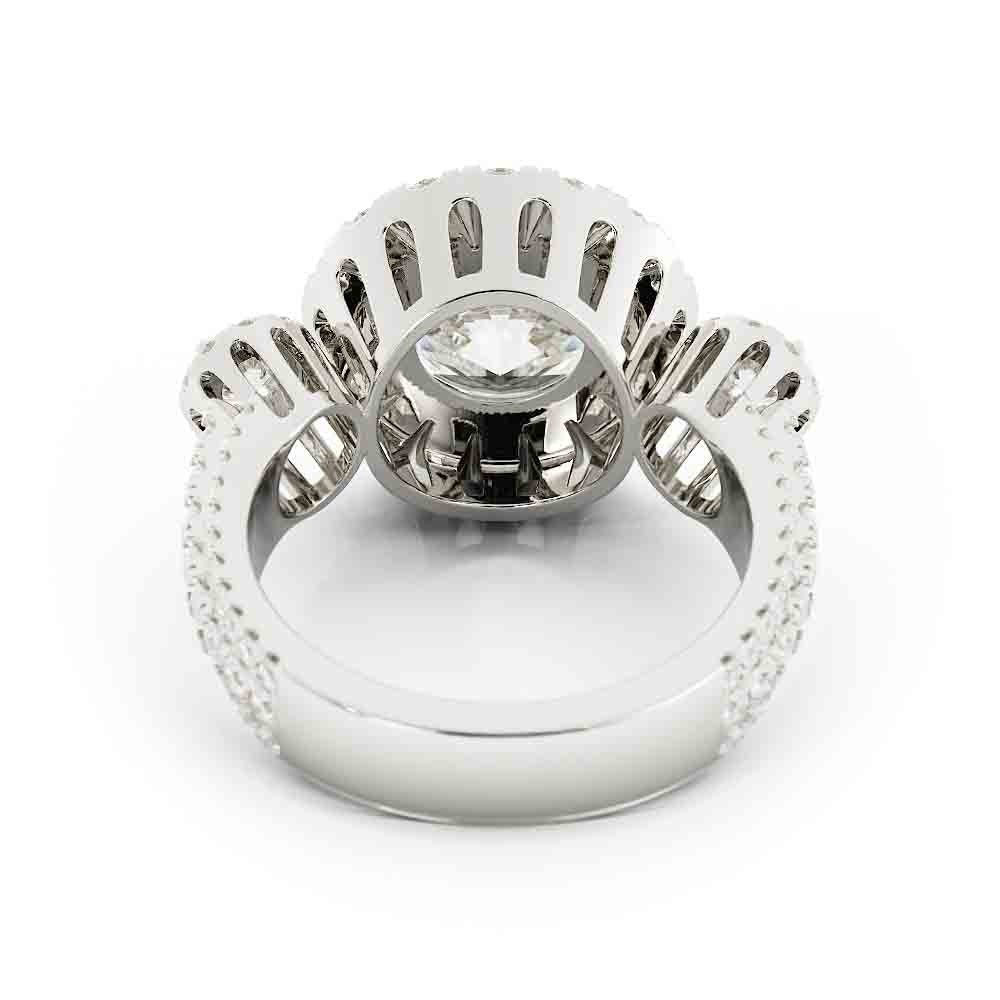 Three Stone Halo Diamond Ring