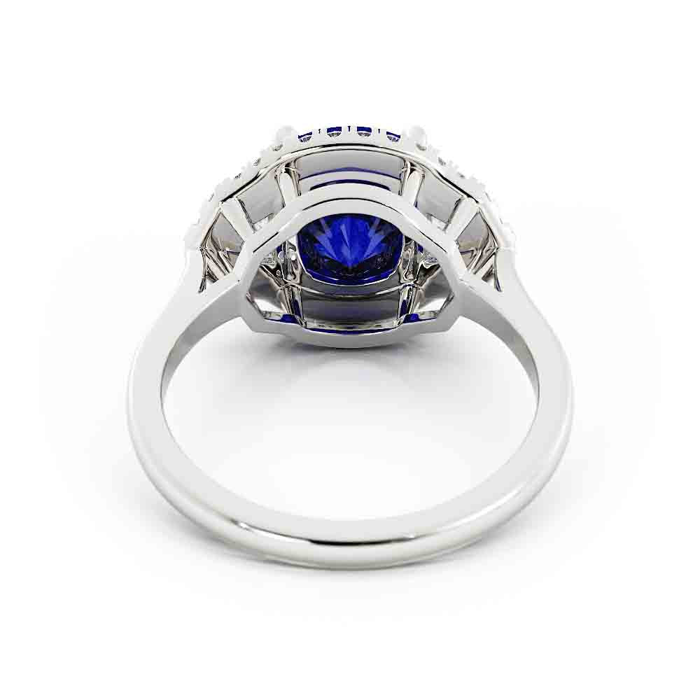 Cushion Blue Sapphire with Diamond Side Stones