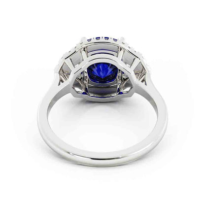Cushion Blue Sapphire with Diamond Side Stones