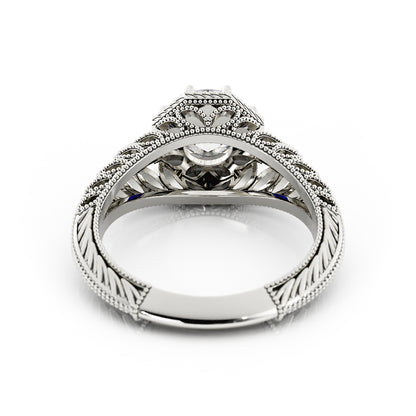 Vintage Round Laboratory-Grown Diamond and Sapphire Ring