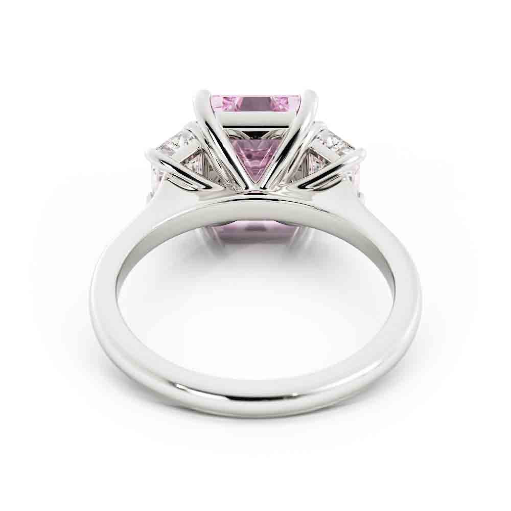 Radiant Cut Lab Grown Pink Stone with Trap Ring