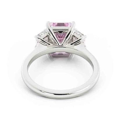 Radiant Cut Lab Grown Pink Stone with Trap Ring