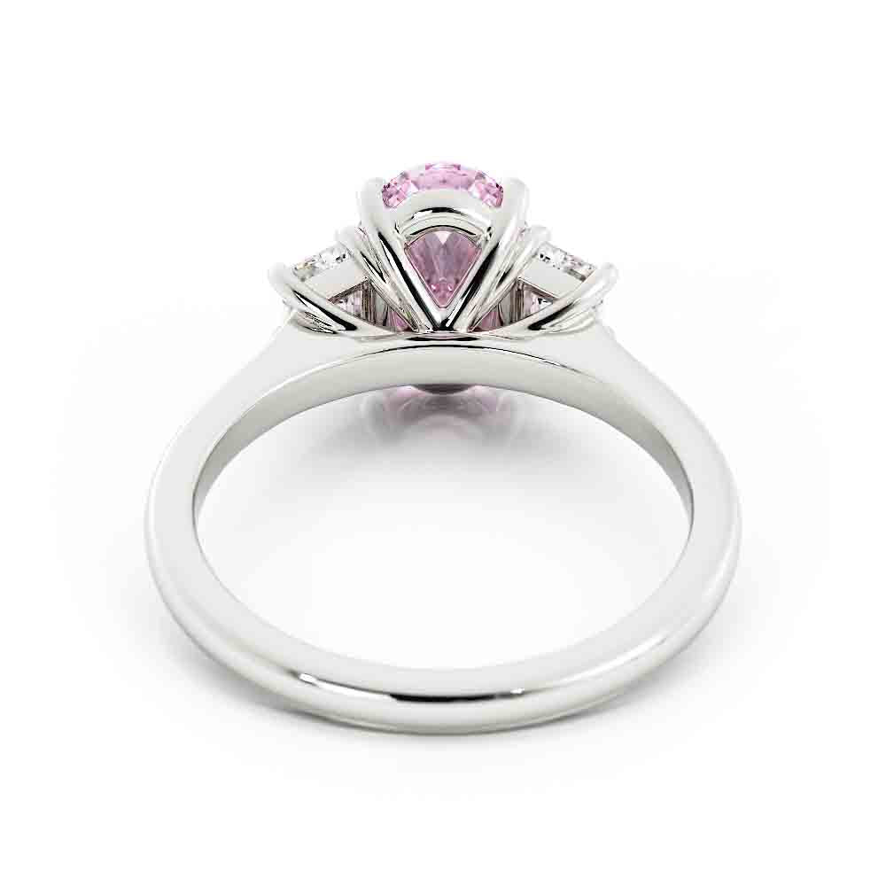 Oval Lab Grown Pink Center and Trap Side Diamond Ring