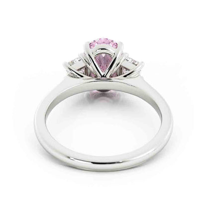 Oval Lab Grown Pink Center and Trap Side Diamond Ring
