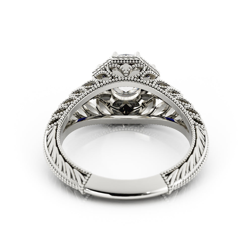 Vintage Round Diamond and Sapphire Ring