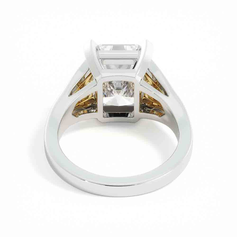 2-tone Radiant Cut Diamond With Bullet Side Diamond Ring