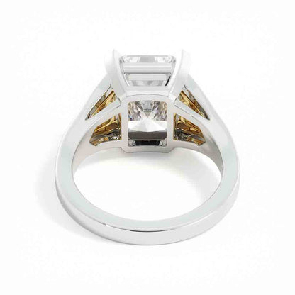 2-tone Radiant Cut Diamond With Bullet Side Diamond Ring