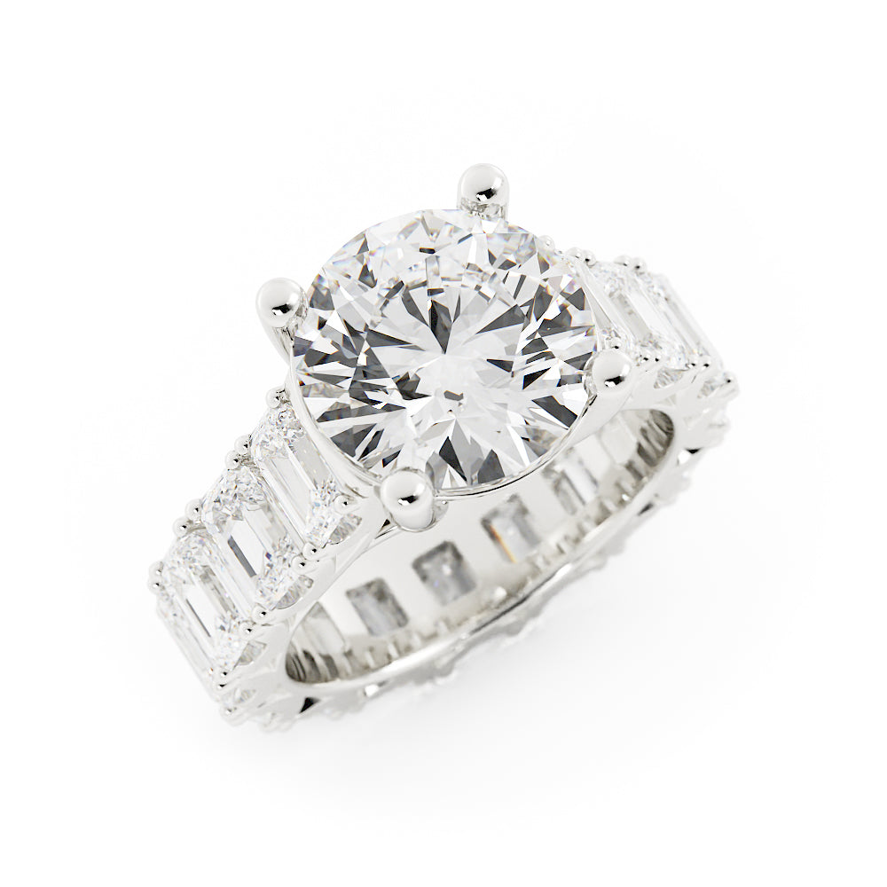 Round Center with Side Emerald Cut Laboratory-Grown Diamond Ring