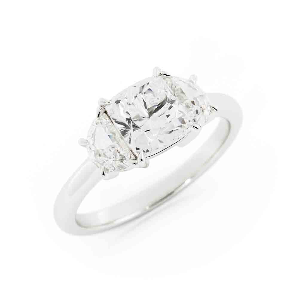 Cushion Center With Half Moon Side Diamond Ring