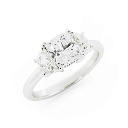 Cushion Center With Half Moon Side Diamond Ring
