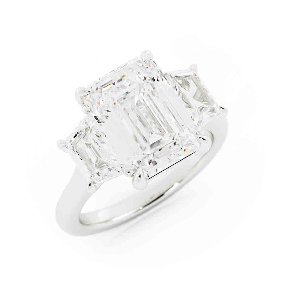 Emerald Cut Diamond Center With Trap Side Diamond Ring