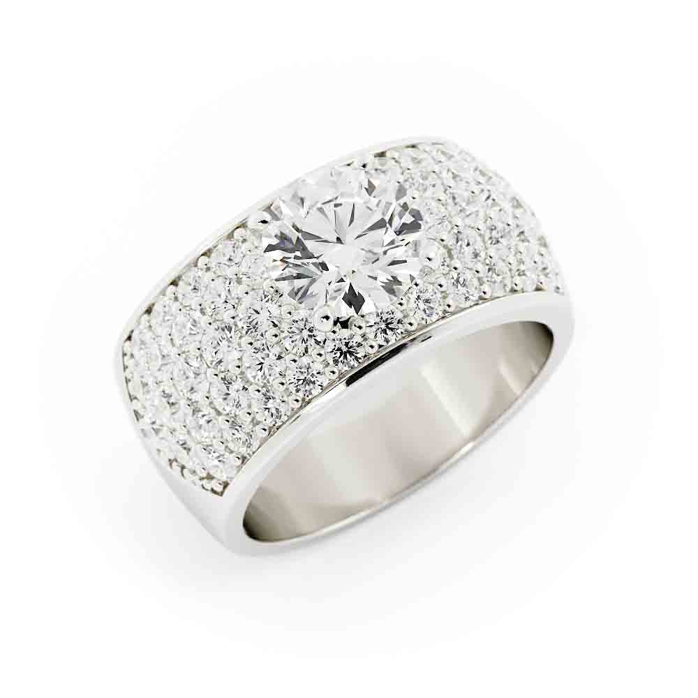 5 Row Rd Diamond Pave Band With Center Stone
