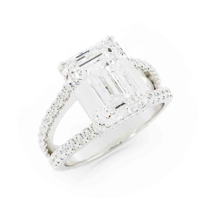Split Shank Round Diamond Ring With Emerald Cut Center