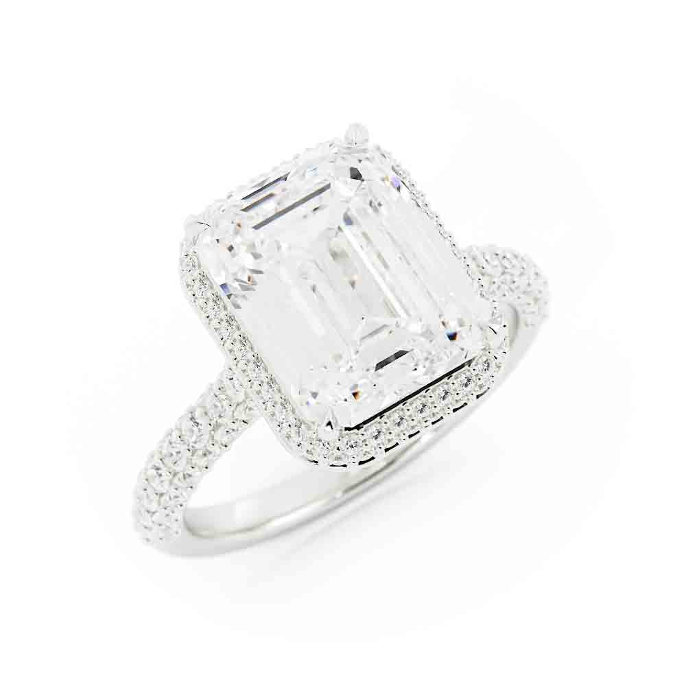 3 Sided Pave Diamond Ring with Halo