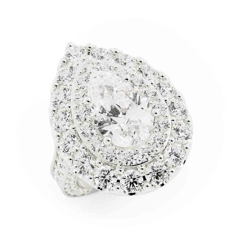Double Halo Pear Shaped Diamond Ring