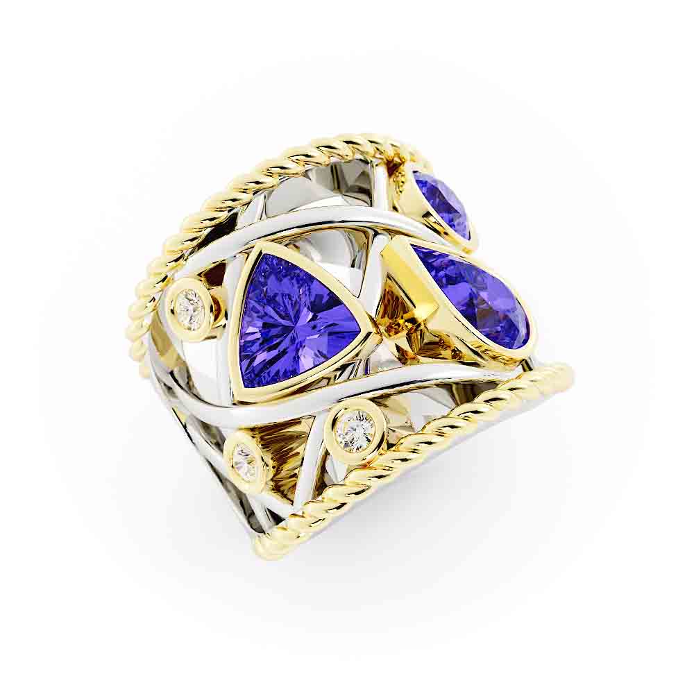 Tanzanite and Diamond Wide Band Ring