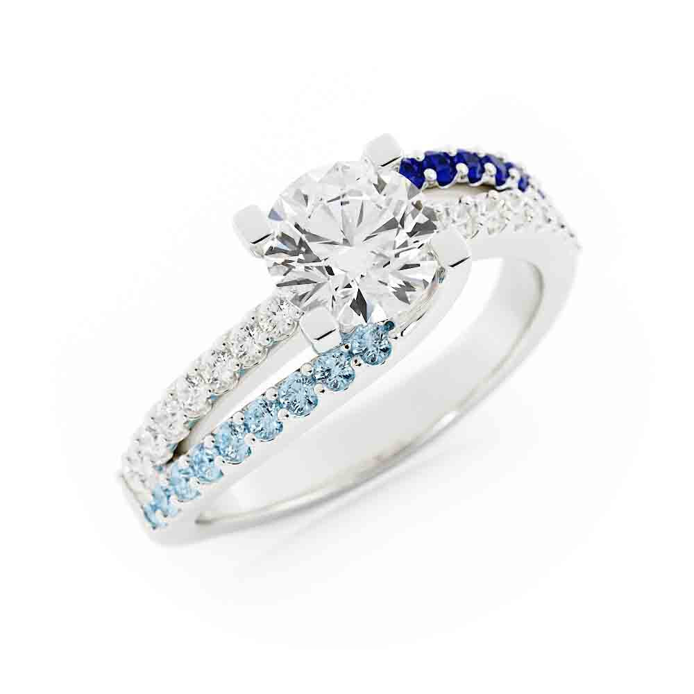 Sapphire and Blue Topaz Accent Stone with Diamond Center