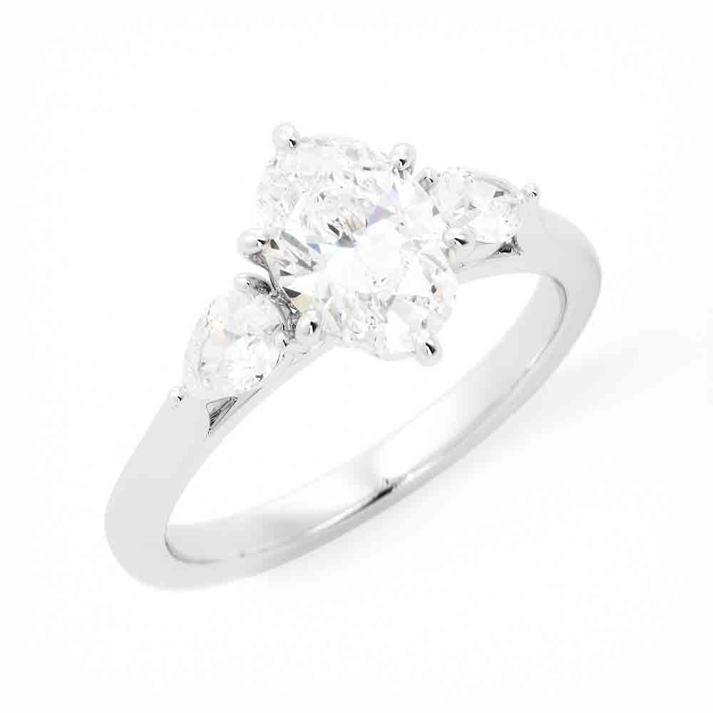 Three Stone Oval and Pear Shaped Diamond Ring