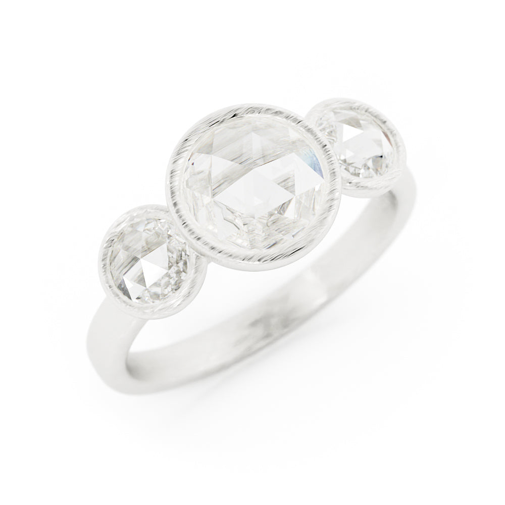 Rose Cut Diamond Three Stone Ring