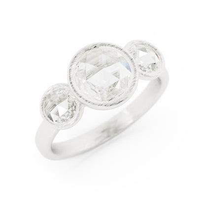 Rose Cut Diamond Three Stone Ring