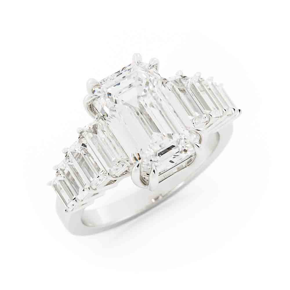Emerald Cut Diamond Ring with Baguettes Sides