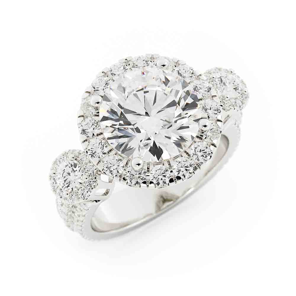 Three Stone Halo Diamond Ring
