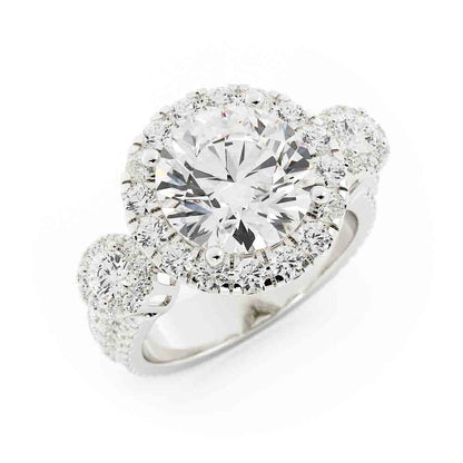 Three Stone Halo Diamond Ring