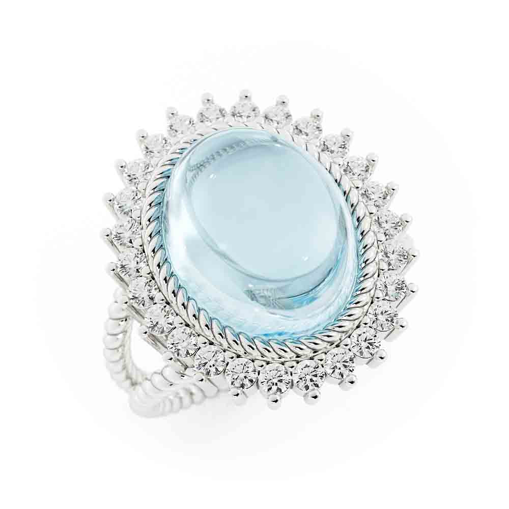 Oval Blue Topaz and Diamond Ring