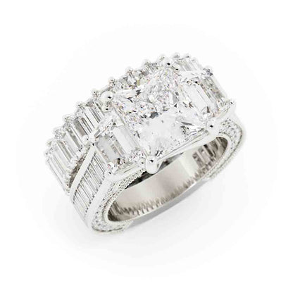Large Princess and Trap Engagment Ring with Bag and Rd Side Diamond