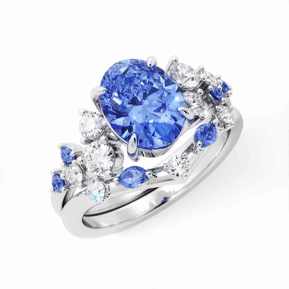 Oval and Round Diamond and Sapphire Set