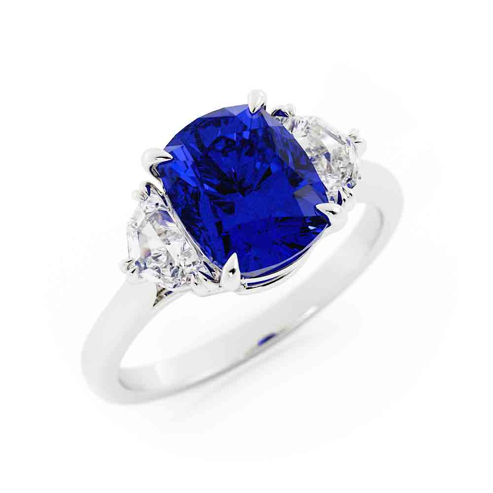 Cushion Blue Sapphire with Cadilac Cut Traps