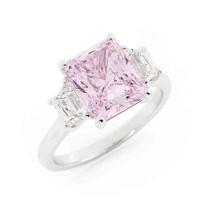 Radiant Cut Lab Grown Pink Stone with Trap Ring