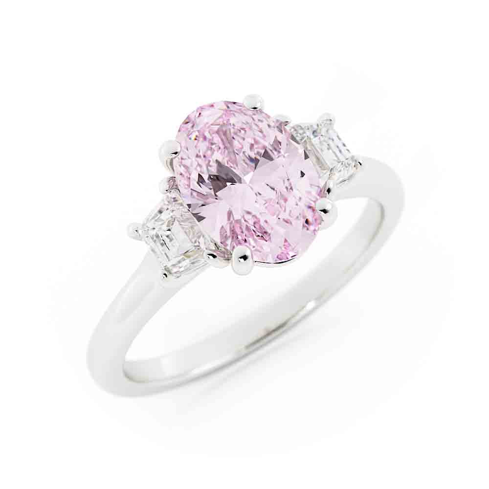 Oval Lab Grown Pink Center and Trap Side Diamond Ring