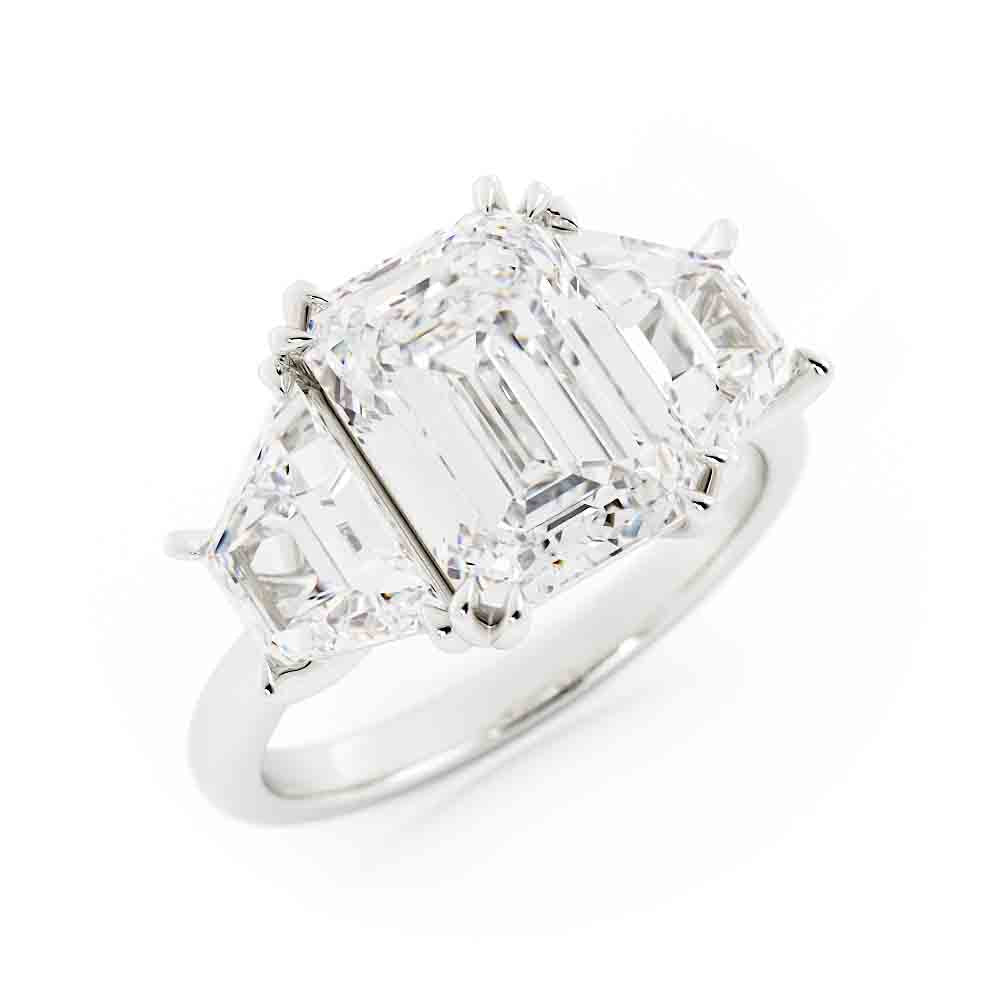 3 Stone Emerald Cut with Traps Diamond Ring