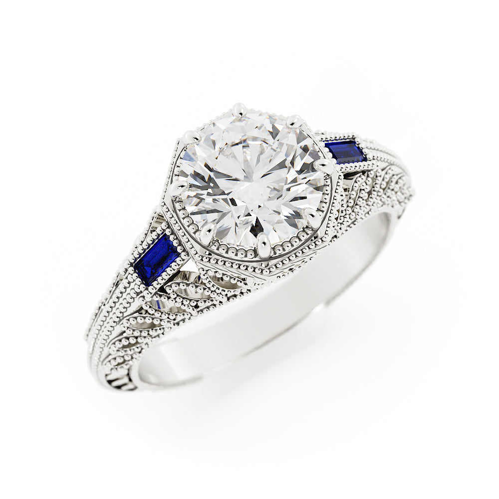 Vintage Round Diamond and Sapphire Ring
